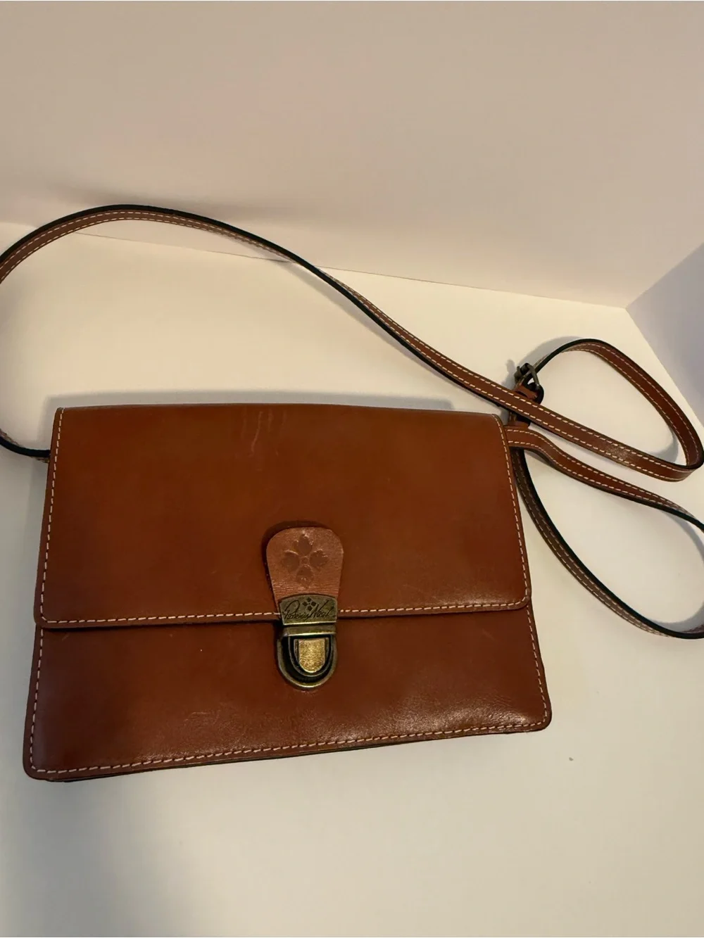 Patricia Nash Lanza Crossbody Bag Tan 100% Leather Organizer Purse Cert Card